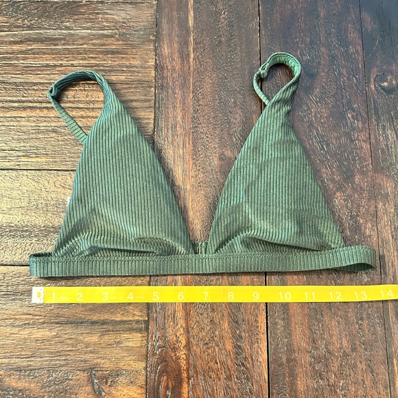 Aerie Olive Green Shine Ribbed Bikini- Triangle Top and Cheeky Bottoms - Picture 4 of 14